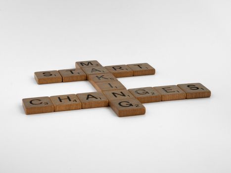 Scrabble tiles spelling 'Start Making Changes' on a white surface, inspiring change