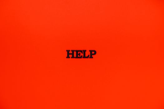 Minimalist red background featuring the word 'HELP' in bold text.